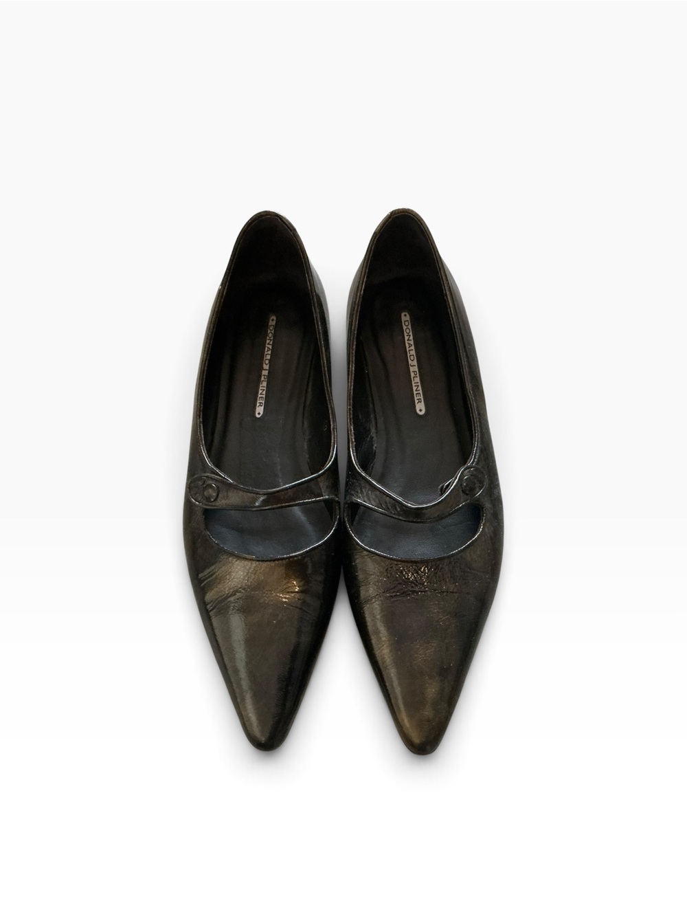 Pointed toe pewter Pointed Toe Mary Jane Flats in Brown by Donald J. Pliner